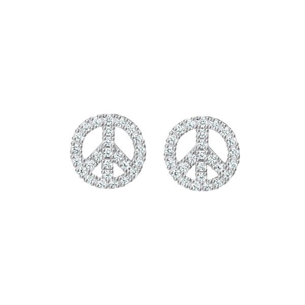 Crystal Peace Sign Sterling Silver Stud Earrings