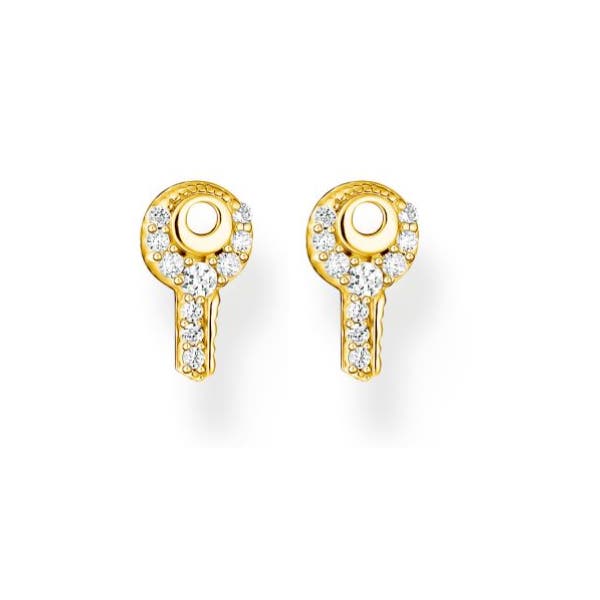 Crystal Key Gold Plated Stud Earrings