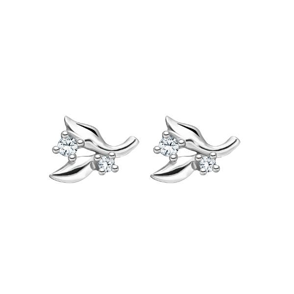 Crystal Leaves Sterling Silver Stud Earrings