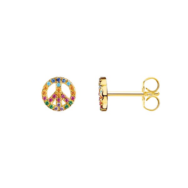 Multicolour Peace Sign Gold Plated Stud Earrings