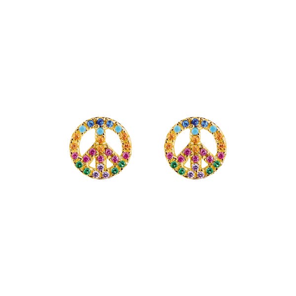 Multicolour Peace Sign Gold Plated Stud Earrings