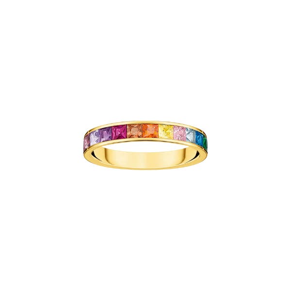 Multicolour Stone Gold Plated Ring- Size 52