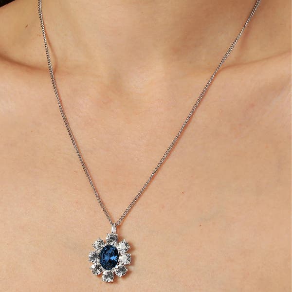 Claudia Stainless Steel Blue and Crystal Pendant Necklace