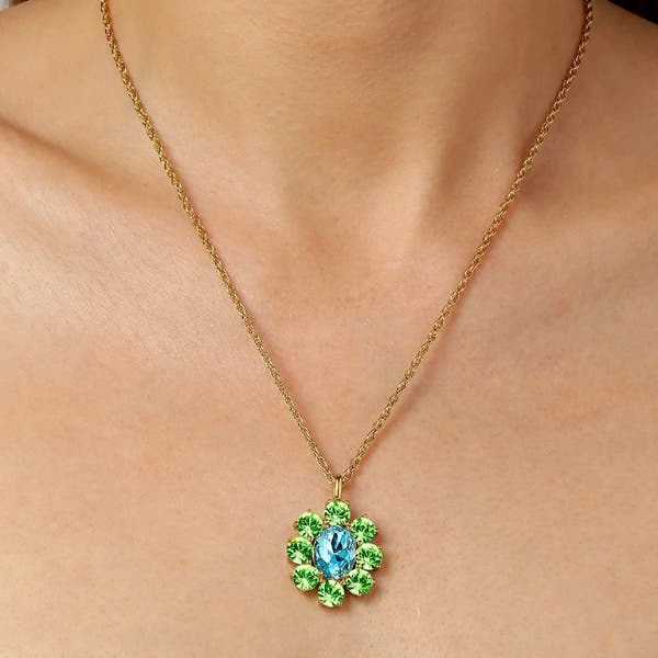 Claudia Yellow Gold Aqua & Green Pendant Necklace