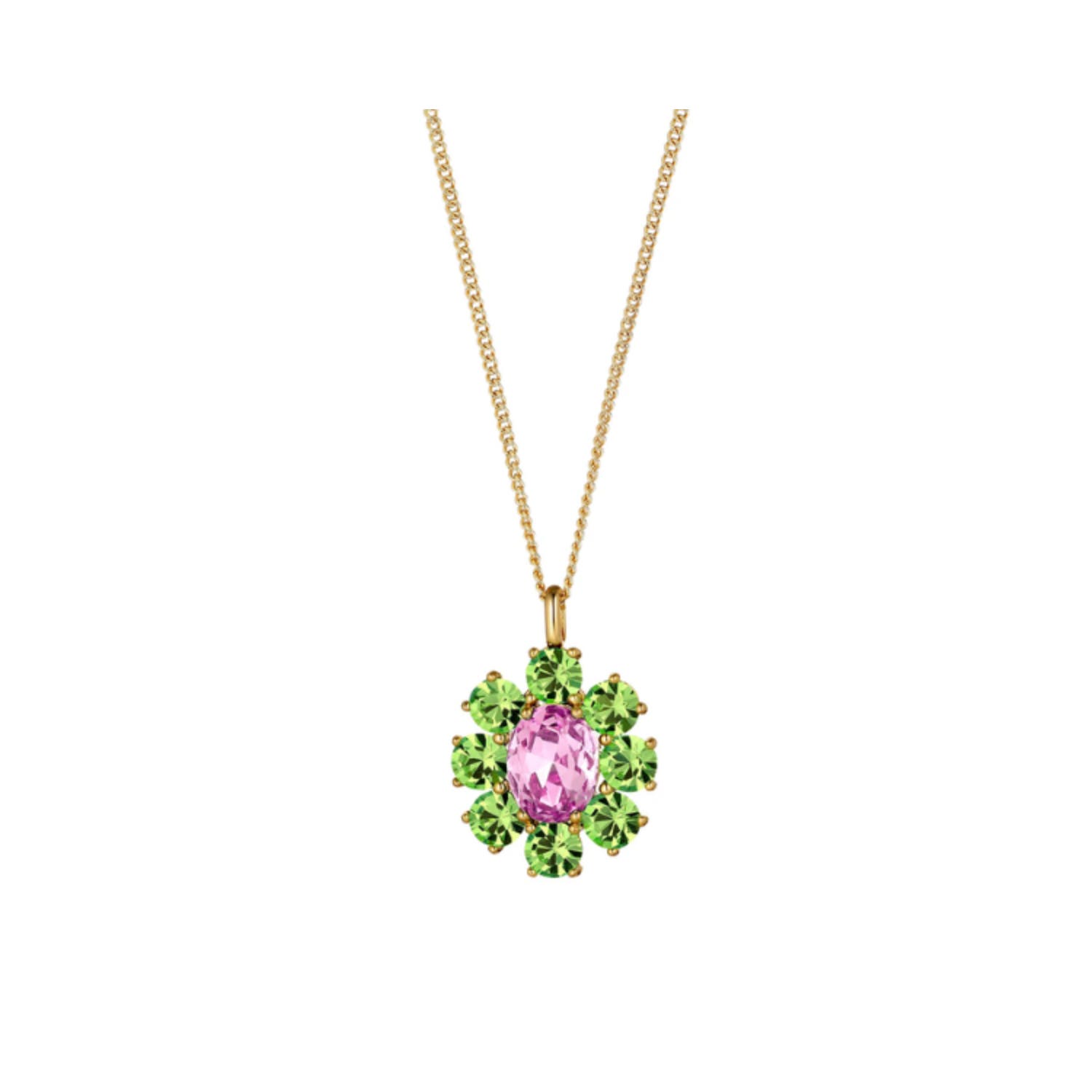 Claudia Yellow Gold Rose & Green Pendant Necklace