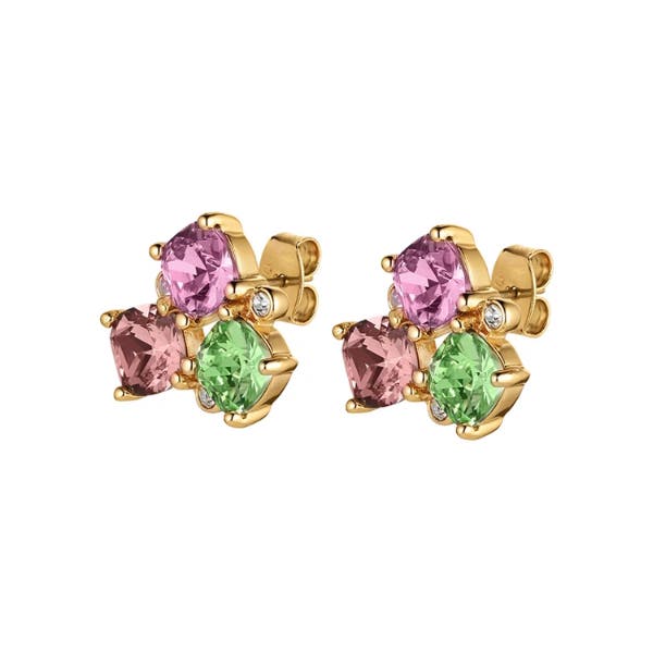 Viena Gold Toned Brass Rose and Green Trio Earrings