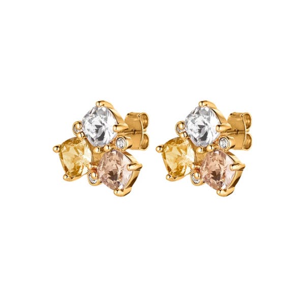 Viena Gold Toned Brass Peach Three Stone Earrings