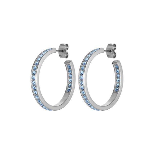 Justina Silver Toned Brass Blue Crystal Large Hoops