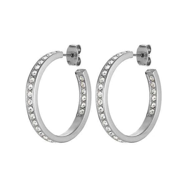 Justina Silver Crystal Hoop Earrings