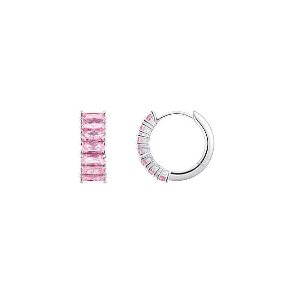 Pink Stone Sterling Silver Hoop Earrings