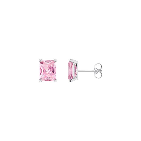 Octagonal Pink Stone Sterling Silver Stud Earrings