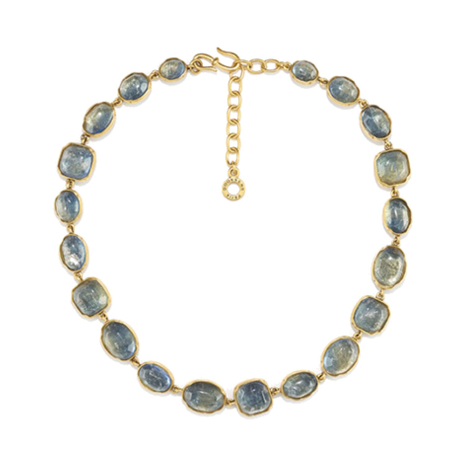 Cabochons Denim Blue Tinted Rock Crystal Yellow Gold Plated Necklace