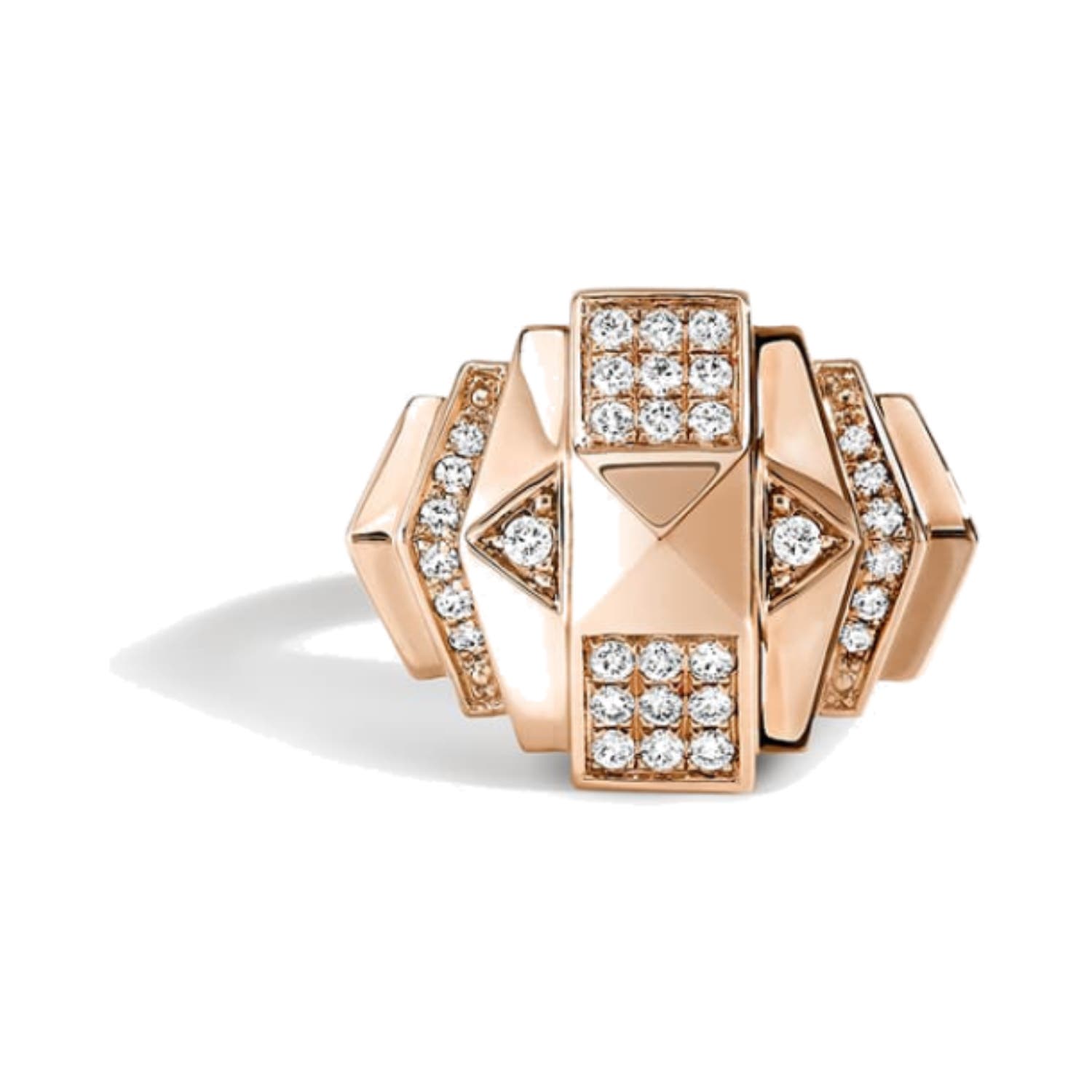 Rockaway Mini Pyramid Half Paved & Pink Gold Ring