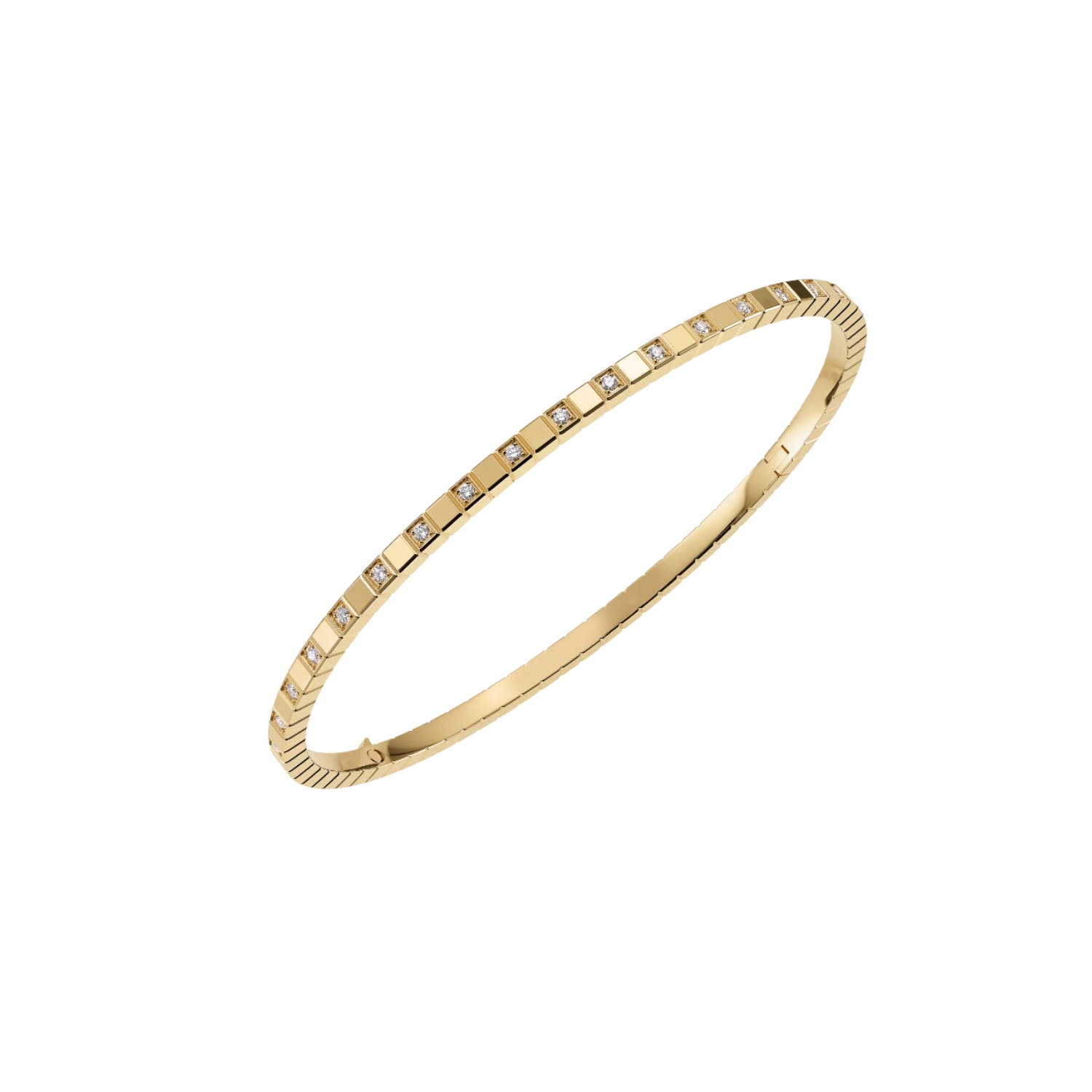 Ice Cube 18K Yellow Gold Half-Set Diamond Bangle