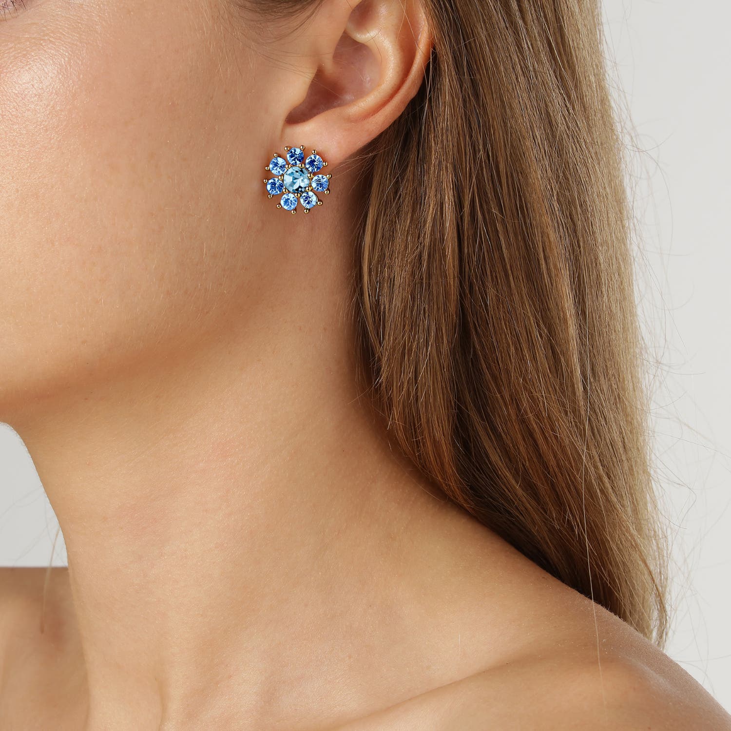 Aude Blue Aqua Stud Earrings