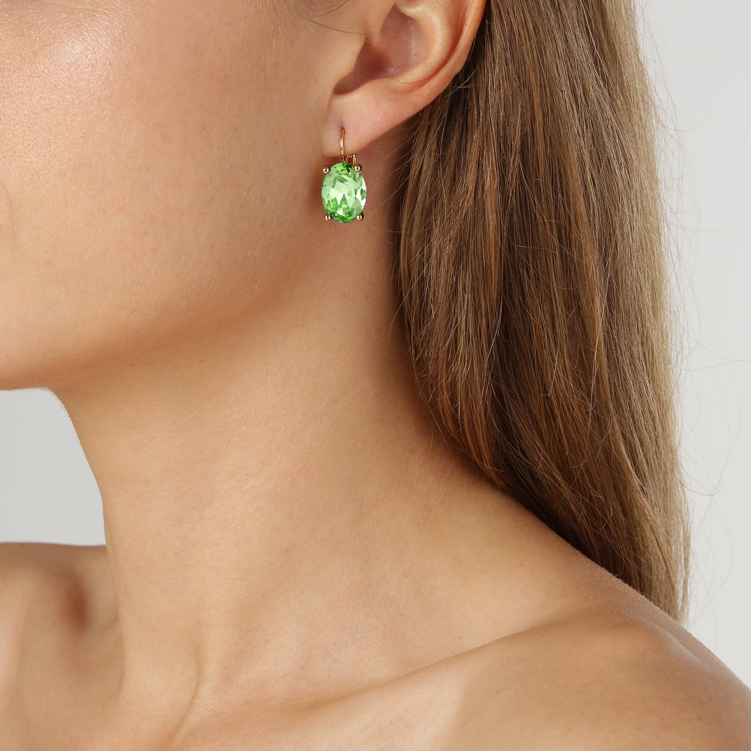 Chantal Light Green & Gold Drop Earrings