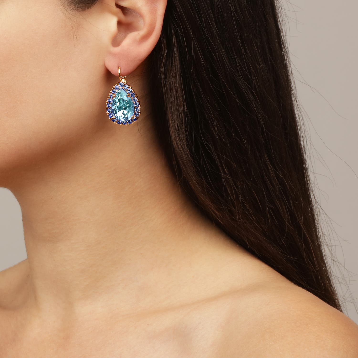 Fiora Light Blue & Gold Drop Earrings