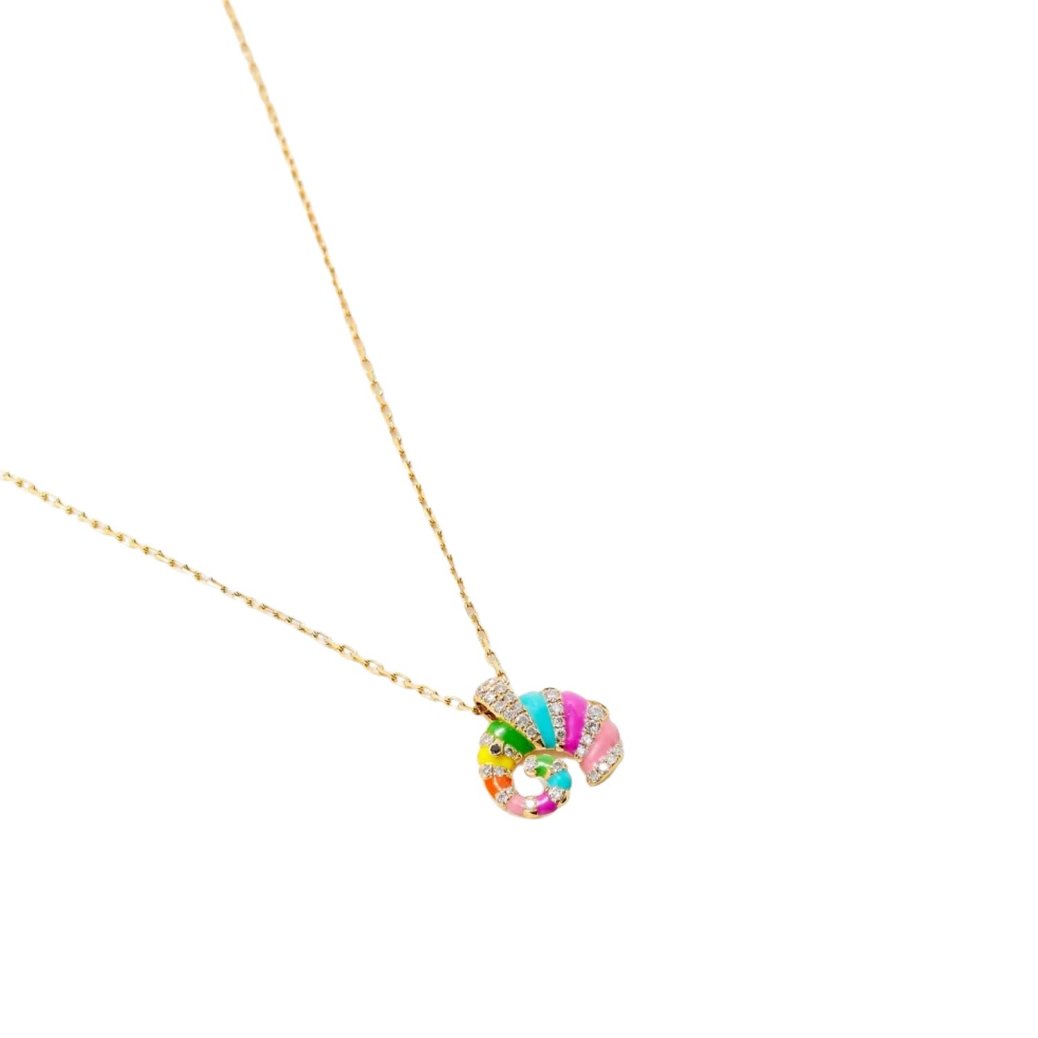 Yvonne Léon 9k Yellow Gold Mini Elephant Shell Rainbow Pendant Necklace