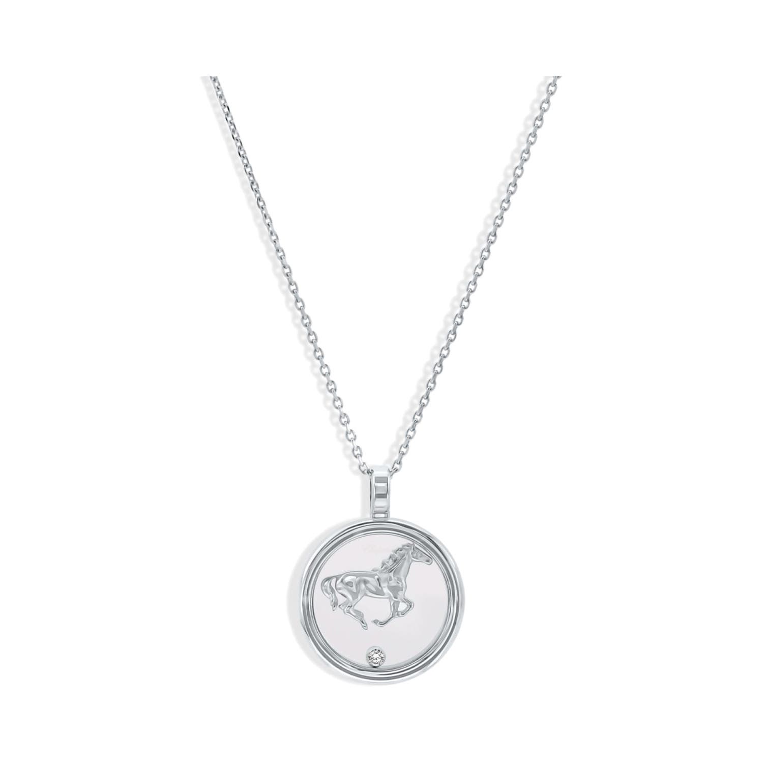 Chopard 18k White Gold Diamond Animal World Horse Pendant and Chain 797746-1001