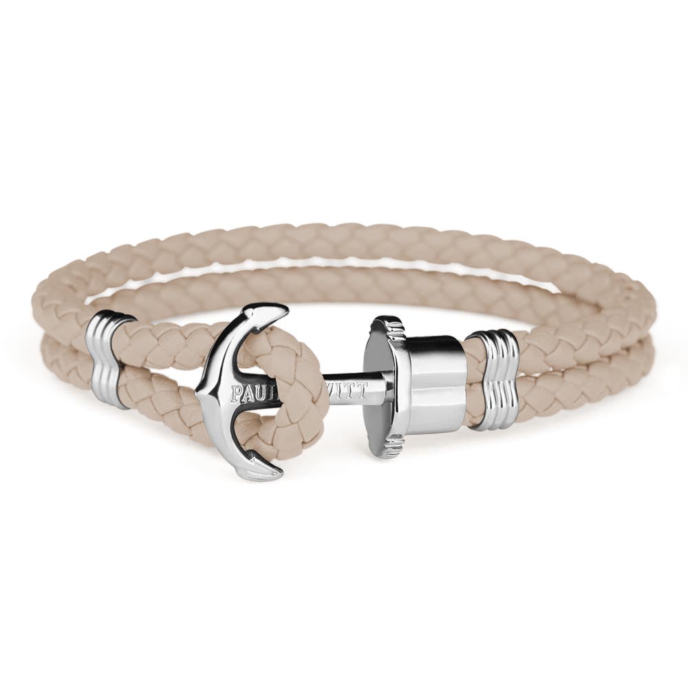 Paul Hewitt Large Stainless-Steel Hazelnut Leather Rope Bracelet.