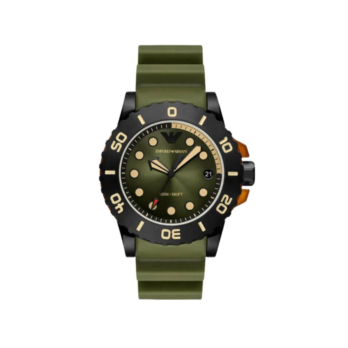 Armani Aqua 46mm, Khaki Dial, Quartz Movement, PVD on Stainless Steel Case, Khaki Rubber Strap Watch