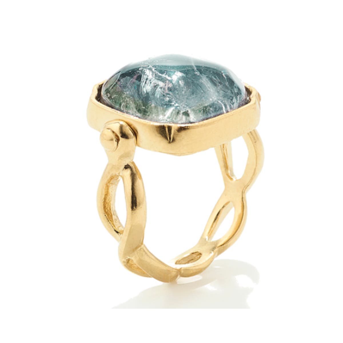 Goossens Cabochons Denim Blue Tinted Rock Crystal Squared Ring. Image one