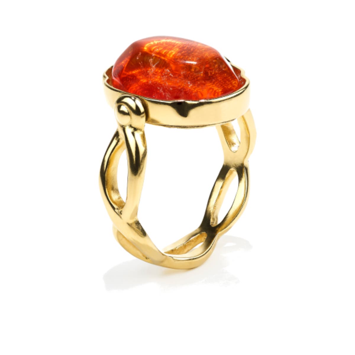 Goossens Cabochons Grenadine Tinted Rock Crystal Squared Ring. Image one