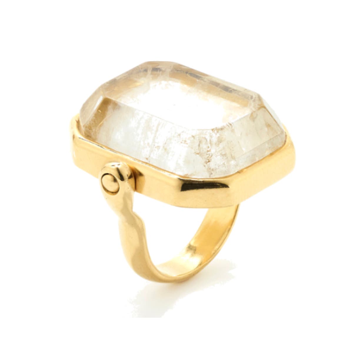 Goossens Stones Natural Rock Emerald Cut Rock Yellow Gold Plated Ring. Image one