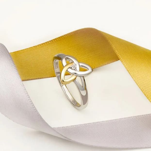 10k Yellow Gold & Sterling Silver Diamond Trinity Knot Ring