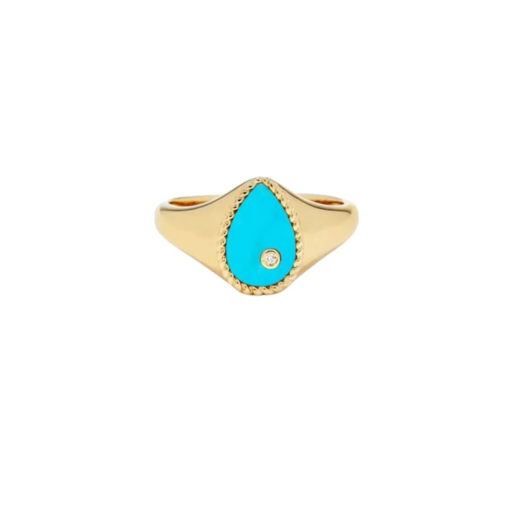 9k Yellow Gold Baby Chevalière Poire Turquoise Or Jaune  Ring