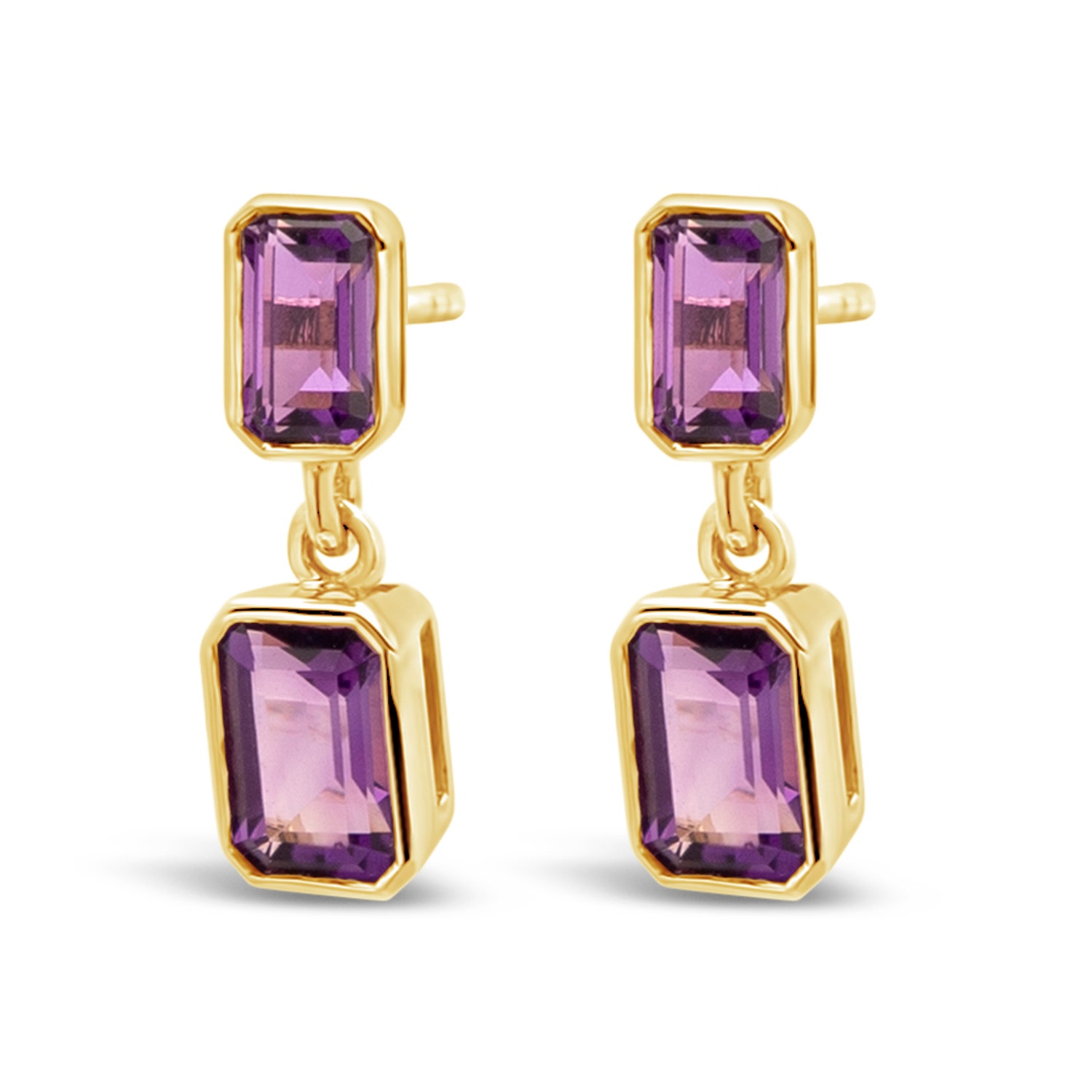 Weir Collection  9K Yellow Gold Amethyst Double Drop Earrings