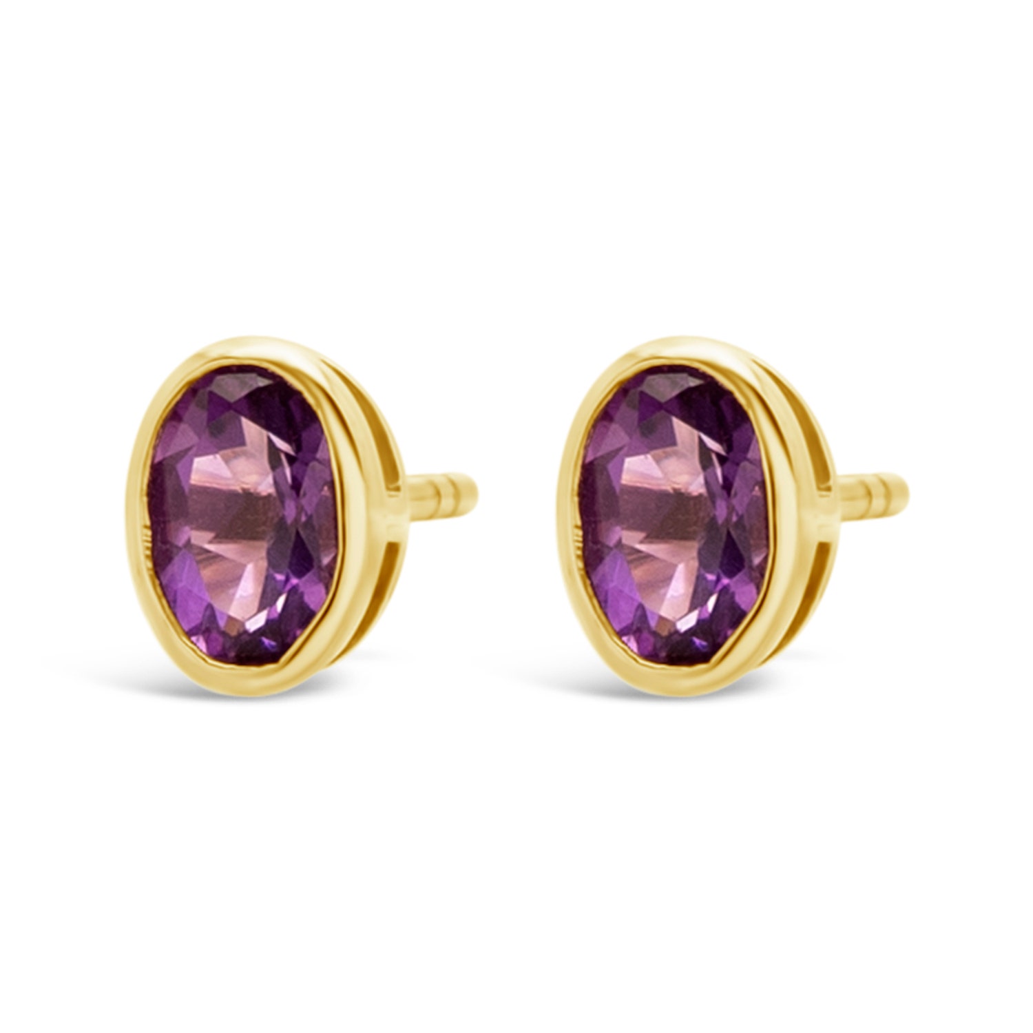 Weir Collection          9K Yellow Gold Amethyst Oval                Stud Earrings