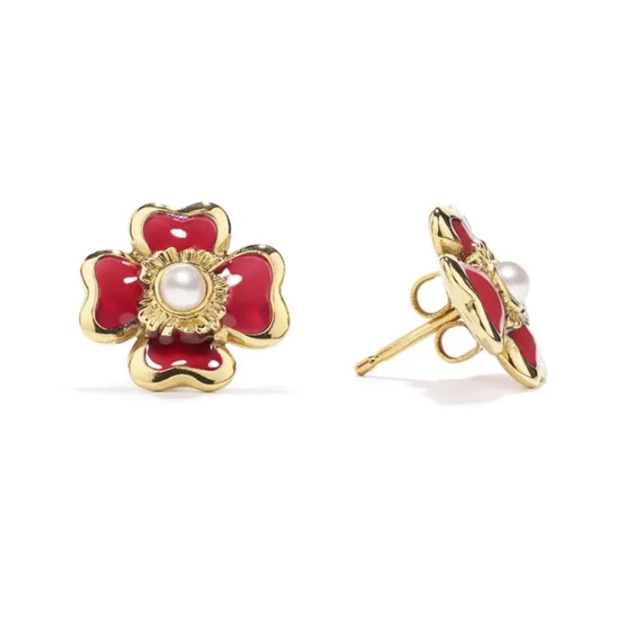 Goossens Talisman Clover Red Stud Earrings