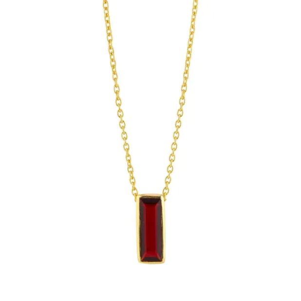 Juvi Manhattan Gold Plated Garnet Bar Drop Necklace