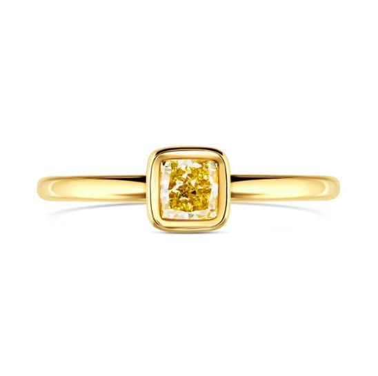 Weir Collection 18k Cushion Cut 0.34ct Yellow Diamond Ring