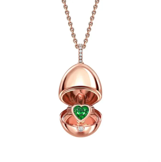 Faberge Essence 18k Rose Gold Emerald Heart Surprise Locket at Weir & Sons