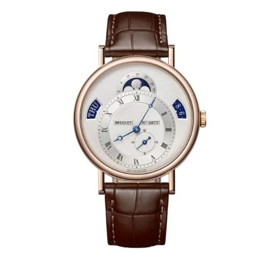 Breguet Classique Calendrier 39mm, Silver Dial, Self Winding Movement, 18k Rose Gold Case, Alligator Strap Watch