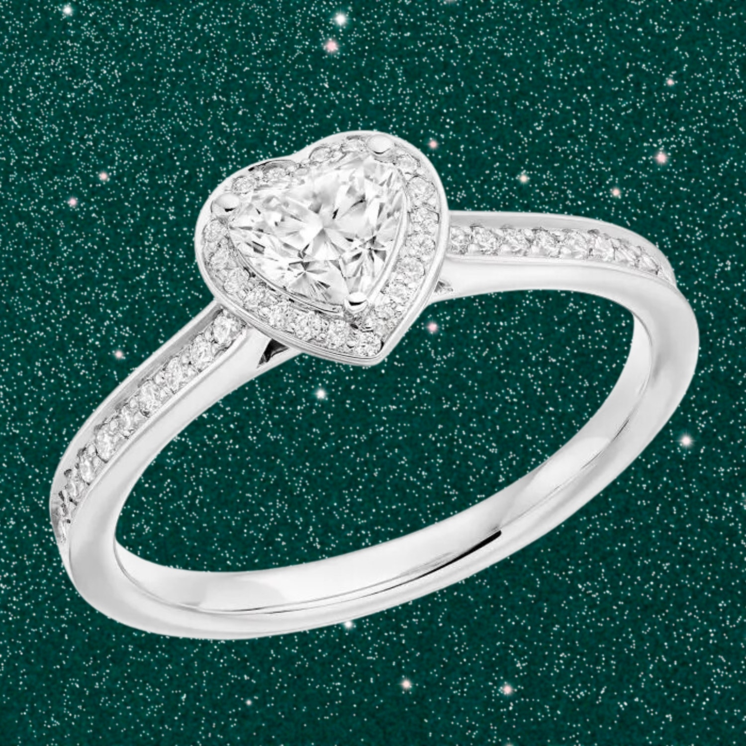 Weir Collection Platinum Heart Cut Diamond Halo Ring