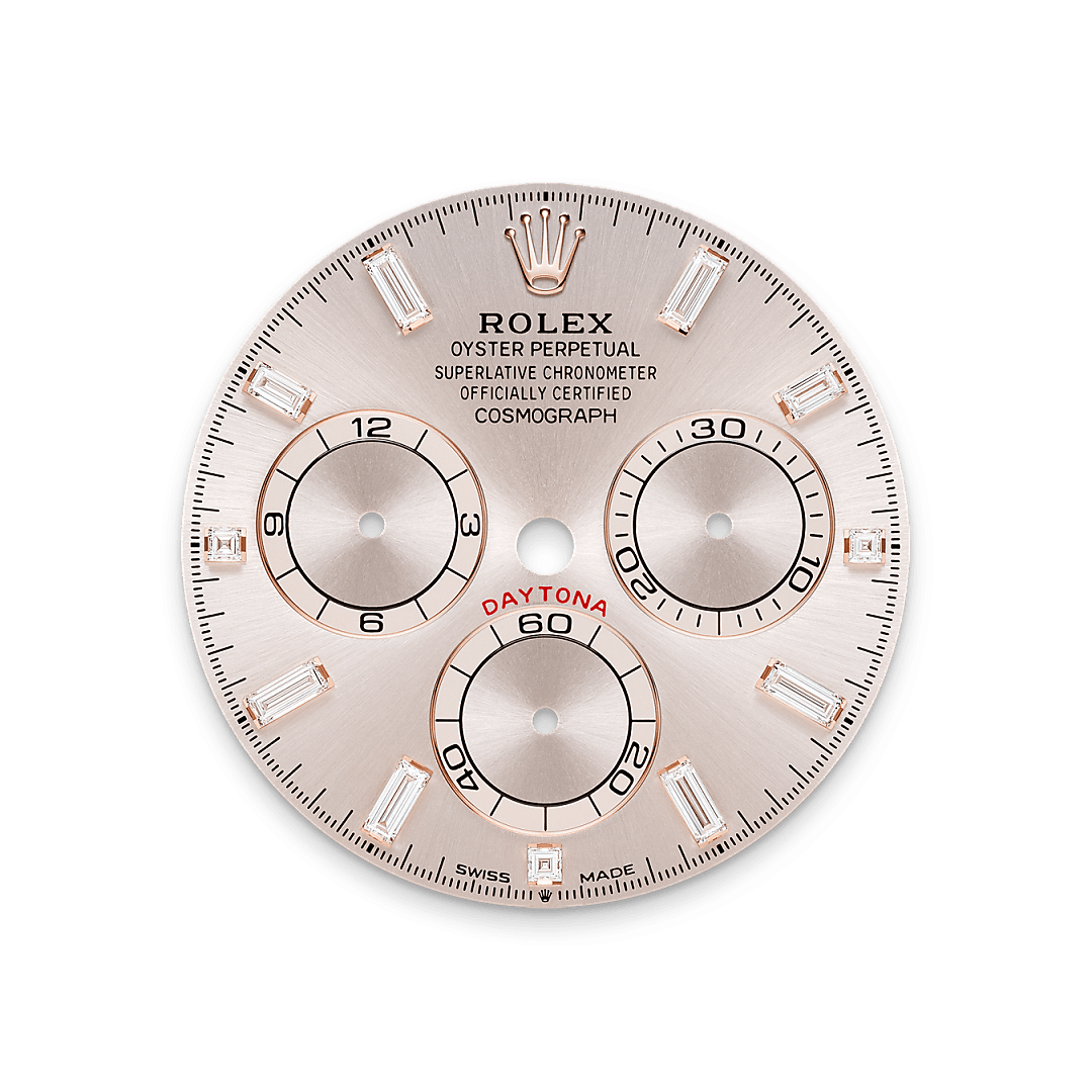 rolex cosmograph daytona  18 ct everose gold with lugs set with diamonds, m126595tbr-0001 - Weir & Sons