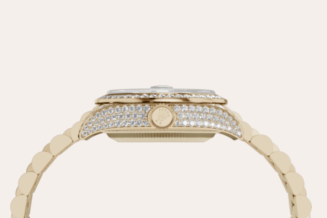 rolex lady-datejust  18 ct yellow gold with case sides and lugs set with diamonds, m279458rbr-0001 - Weir & Sons